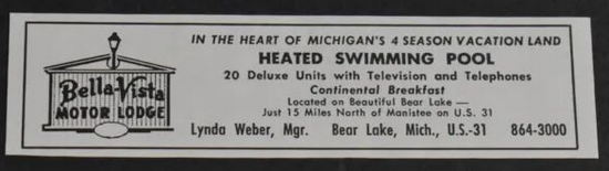 Motel Bear Lake (Bella Vista Lodge, Bella Vista Motor Lodge) - 1968 Ad (newer photo)